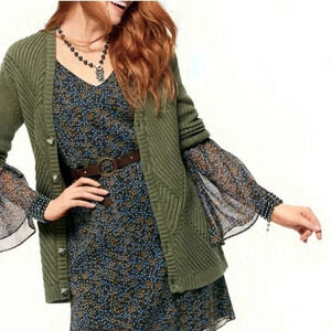 CAbi Poise Ditsy Floral Chiffon Bell Sleeve Dress